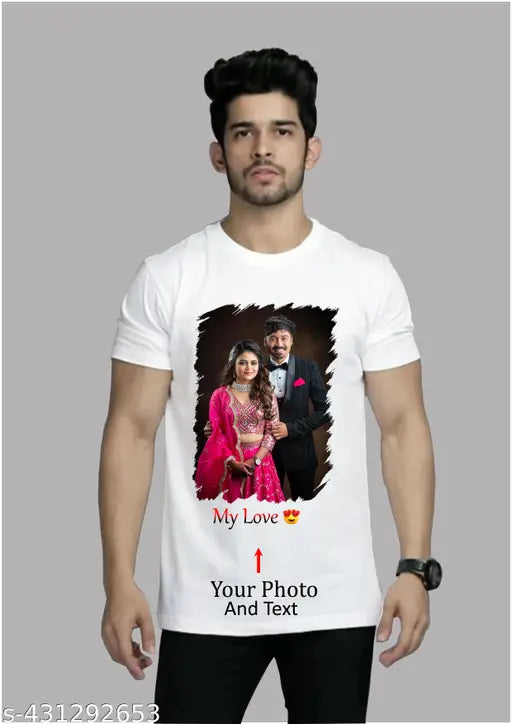 Printed polycotton photo print t-shirt with short sleeves, featuring a unique image design for men and women