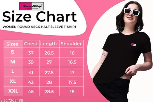 Solid polyester short-sleeve Swiftly Women's T-shirt, available in S, L, XL, XXL. Made in India