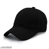 Black cotton baseball cap with white embroidery, adjustable strap