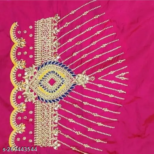 Pink and blue embroidered blouse with a deep v-neck