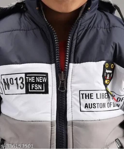 Grey and black children's jacket with Punjab Hills emblem
