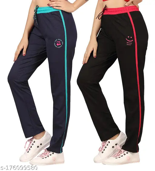 Women's cotton blend net folding track pants (pack of 2), adjustable waist, solid color, premium collection from Southtree, designed for sleep or sport, made in India