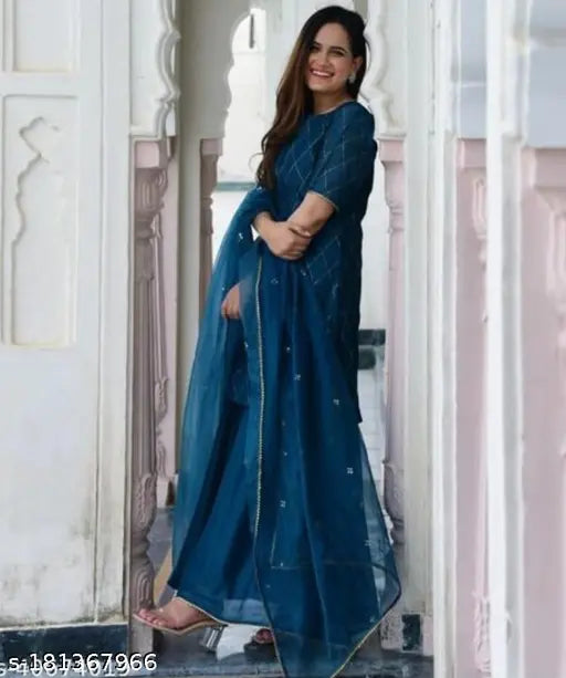 Blue rayon fashionable kurta woman standing