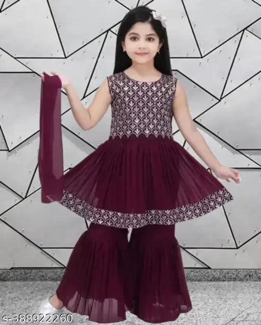 Classy Georgette Salwar Suit Set for girls, sleeveless embroidered design, single set available in sizes 9-12 months to 10-11 years, made in India