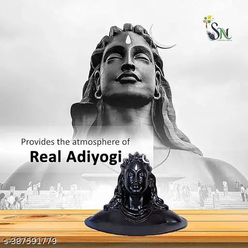 Handcrafted Adiyogi Lord Shiva polyresin figurine, Indian Mahadev Murti for car dash, home or office decor & pooja, engineered wood