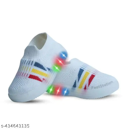 Breathable LED LightUp Mesh PVC shoes, fun for energetic young boys & girls with shock absorption and soft sole, striped design slip-on style