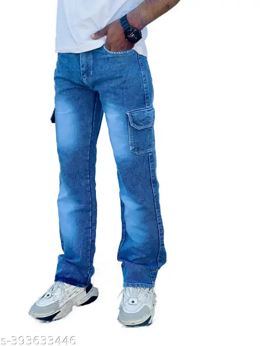 Straight fit light blue denim jeans, cuffed, pocket details, classic design