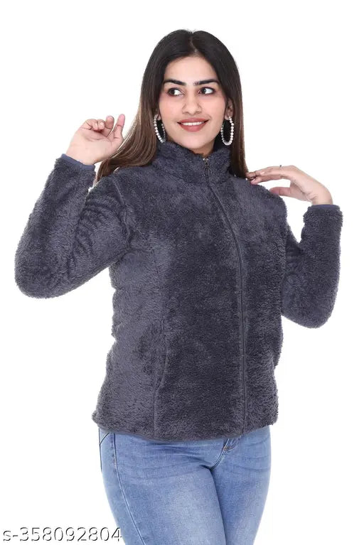 Purple wool fur hooded sweatshirt with zipper, women's jacket-style sweatshirt from India