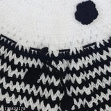 Pure wool baby sweater set with hairband, cap, and socks. Soft, self-design net, perfect for parties in various sizes from 0-6 Months to 9-12 Months, handmade in India
