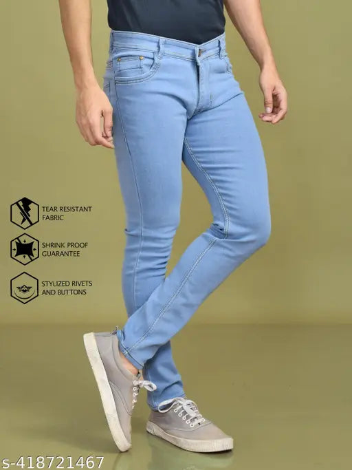 Men's blue denim jeans, stretch waistband