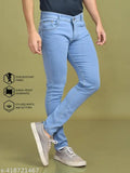 Men's blue denim jeans, stretch waistband