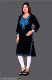Trendy woolen embroidery kurta in solid style, three-quarter sleeves, S-XXXL sizes