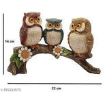 Multicolor resin owl family set, adds elegance to home decor, Indian-made figurine on tree branch
