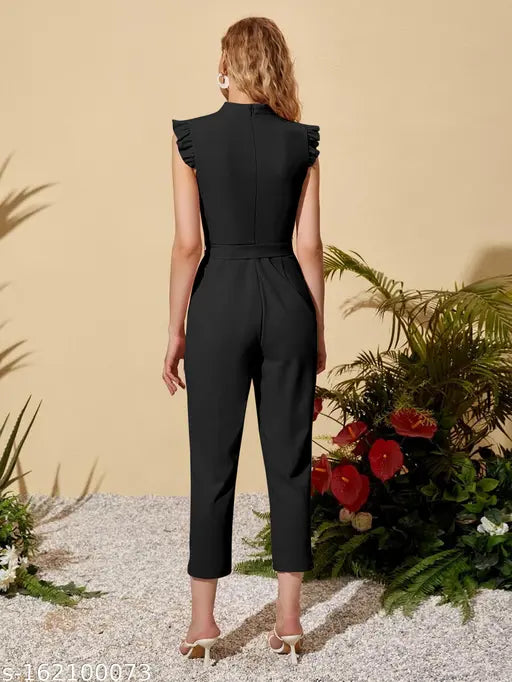 Polyester Trendystore New Launch Self Belted Jumpsuit, sleeveless, high waist, suitable for evening events