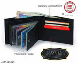 Black PU album leather men's wallet, solid pattern with 5 compartments. Free size (9cm x 12cm). Indian origin