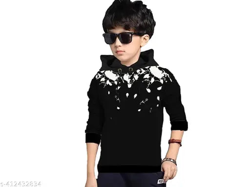 Kds Boys & Girls Hooded Neck Full Sleeves Pure Cotton Printed, Regular Fitted Casual Wear Tshirt