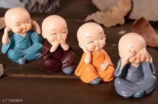 Handcrafted marble baby laughing Buddha statues, set of 4 for home decor, India origin