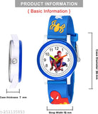 Spider-Man watch with blue strap and black face featuring Spider-Man character