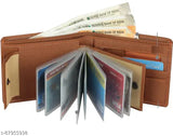 SAMTROH Tan PU wallet, compact and spacious men's card holder with soft polyester lining, perfect gift for any occasion