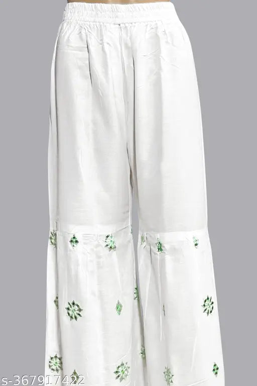 White and green embroidered kurta and sharara set for women