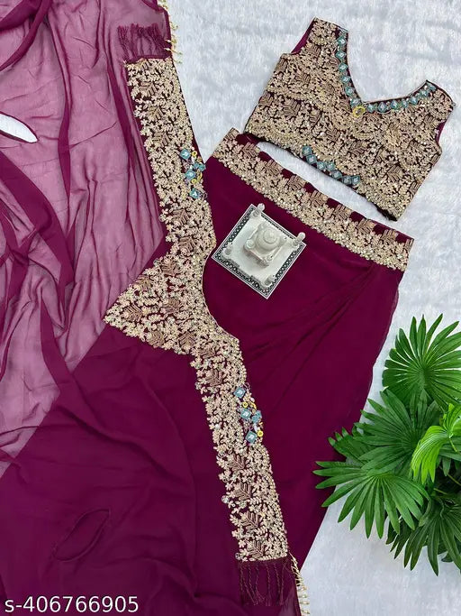 Purple Georgette gown23, elegant Indian Lahenga with pleats for modern women