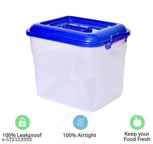 Plastic container with lock-tight lid, air tight, food freshness, for kitchen storage and pantry organization. Contains 2 jars, each 11L, made of cap blue material, dishwasher safe