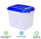 Plastic container with lock-tight lid, air tight, food freshness, for kitchen storage and pantry organization. Contains 2 jars, each 11L, made of cap blue material, dishwasher safe