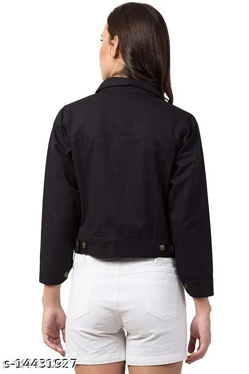 Denim flying beautiful jacket, solid net long sleeves, size S (bust 34in, length 18in), made in India