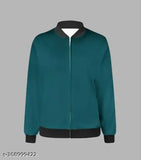 Bottal Green Lycra jacket, polyester, long sleeves, solid pattern, women's size N from India
