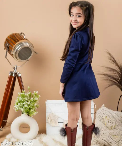 Navy blue polyester trench jacket with full sleeves and classic design, for kids