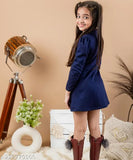 Navy blue polyester trench jacket with full sleeves and classic design, for kids