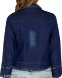 Dark blue denim jacket with a light wash