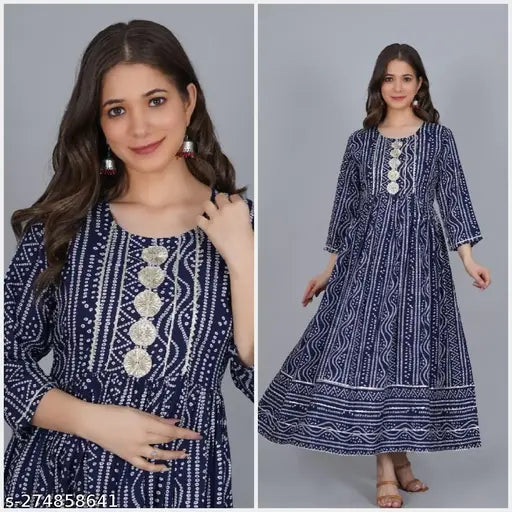 Women's rayon printed anarkali kurta with gota patti trim