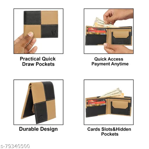 Faux leather men's wallet with 2 compartments for cards and coins, solid design