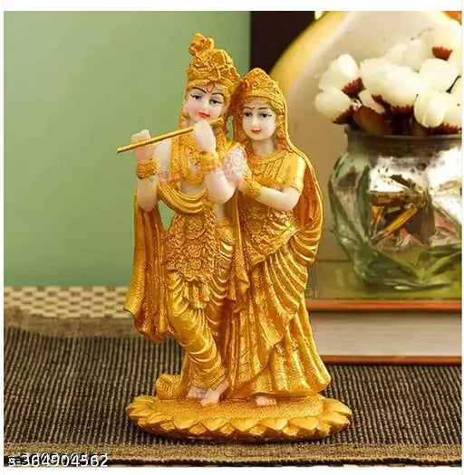 Poly Resin Radha Krishna showpiece statue for home decor, temple, or gift (4.3 x 7.5 inches)