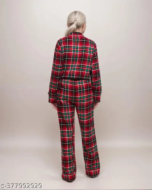 Cotton flannel matching set in long sleeves, comfortable sleepwear for S, M, L, XL, 2XL, and 3XL sizes, Made in India