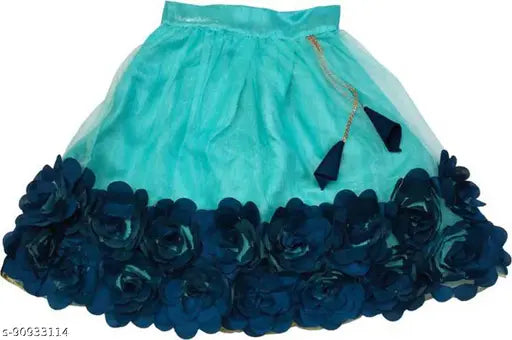 Embroidered net lehenga-choli dupatta set for girls, self-designed floral stitch, 6-12M size