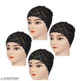 Trendy hijab cap, 4-pack, black lace, red lip accent