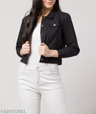 Fashionable combo of two girls' denim jackets, one long and one short sleeve, both button-up front
