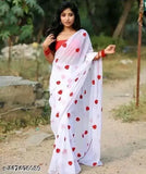 White saree with red dots, 6 yards
