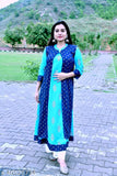 Rayon double layer flare kurti with long jacket, printed combo in three-quarter sleeves
