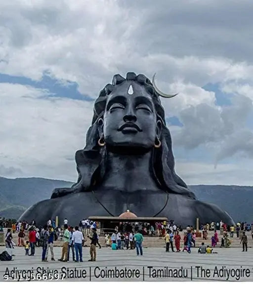 Black resin Adiyogi Shiva idol with crescent moon top, perfect gift for home or office