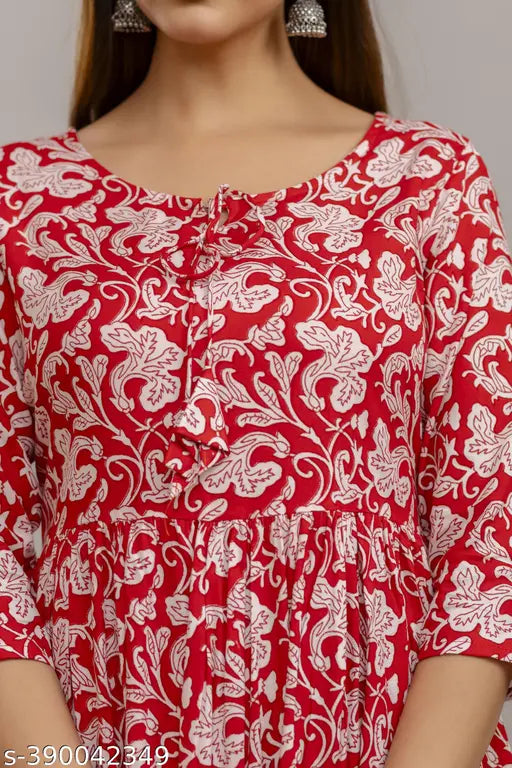 Red paisley floral pattern long dress woman's wear