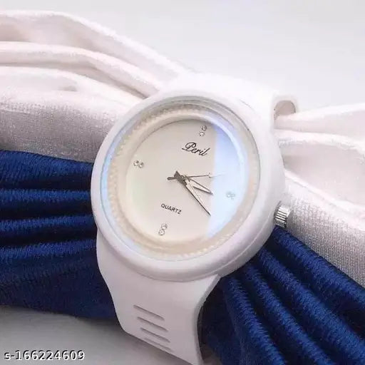 Adjustable white cotton baseball cap with self-design, round white dial, silicon strap for men and boys. Indian designer watch accessory