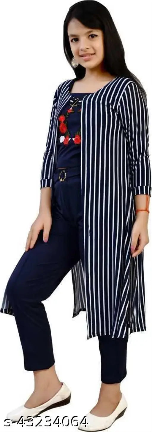 Striped long-sleeved dress set for girls in casual, printed, and party styles