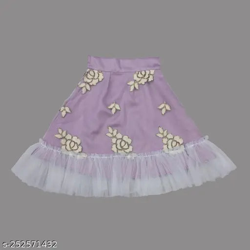 Pretty Stylish Kids Girls Lehenga Set, poly silk with embroidered stitching, size 12-8 years, India-made quality product at low price