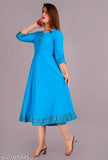 Teal printed kameez with gold border