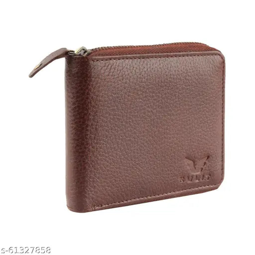 Brown Kulit leather unisex zipper wallet with RFID blocking, premium-quality, 2 compartments, durable, classic feel, age-old techniques, long-lasting, top quality, natural leather texture, Made in India