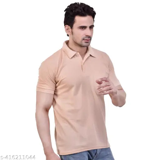 Amario Polo tshirt for mens with pocket in Matty Fabric, Regular Fit Half Sleeves with Bottom Neck Collar|| Maroon & Peach - (tshirt / tshirt for men /men tshirt / tshirt men) (S to 3XL)