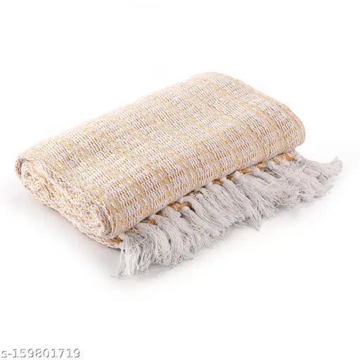 Yellow SASHAA WORLD Cotton Throw Blanket, super soft & breathable, bohemian style with geometric pattern (80 x 60 inch)
